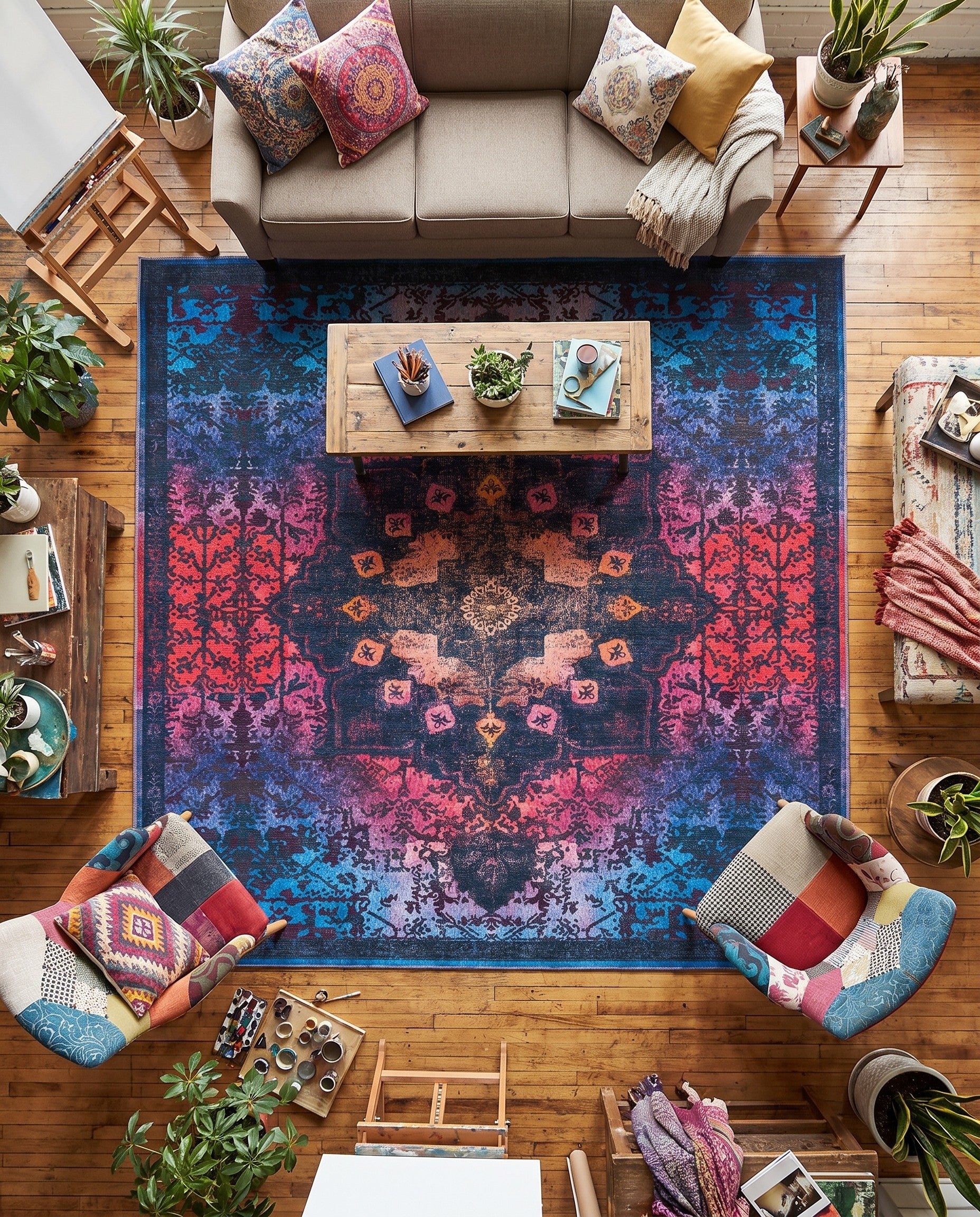 7' 3 x 7' 3 Washable Renaissance Square Rug