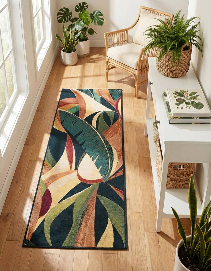 Detail image of  2' x 5'  Washable Botanical Indoor / Outdoor Runner Rug