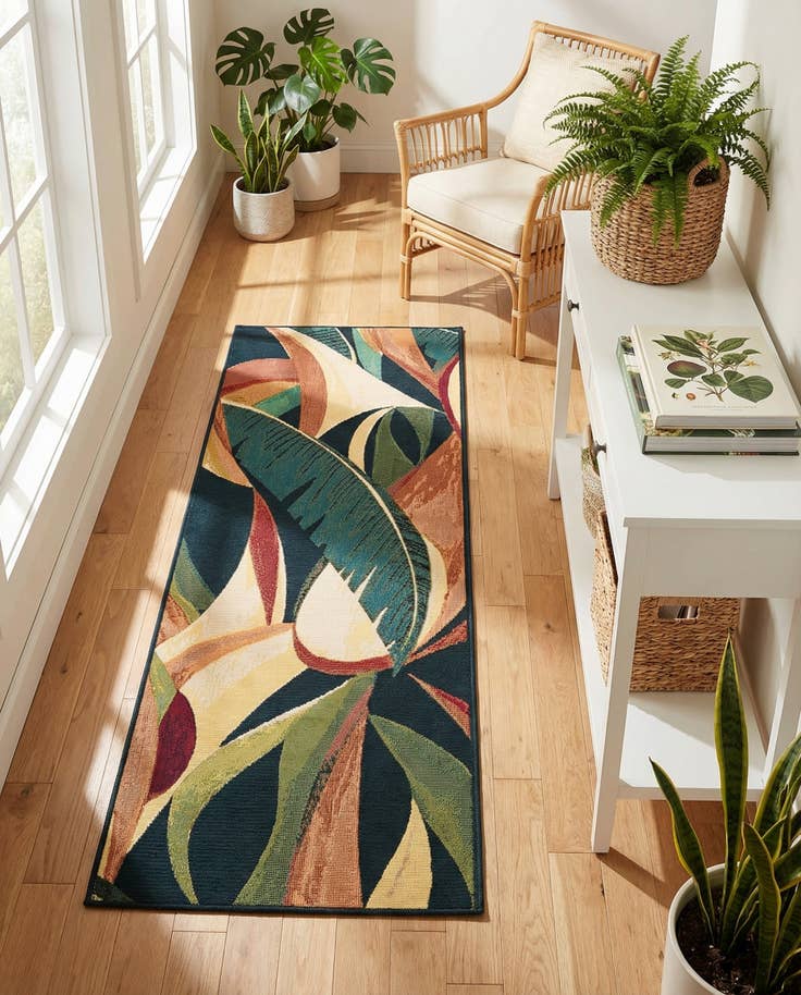 Detail image of 2' x 5' Easy-Clean Botanical Indoor / Outdoor Runner Rug