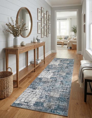 Gray Blue Valencia Runner Rug
