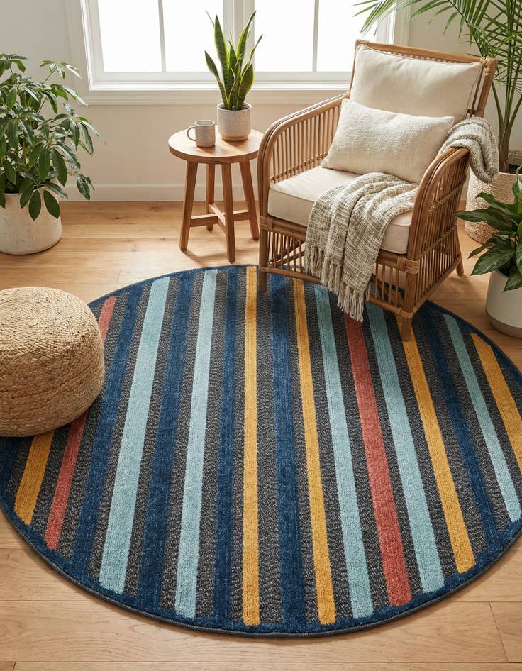 Detail image of 5' 3 x 5' 3  Washable Belize Indoor / Outdoor Round Rug