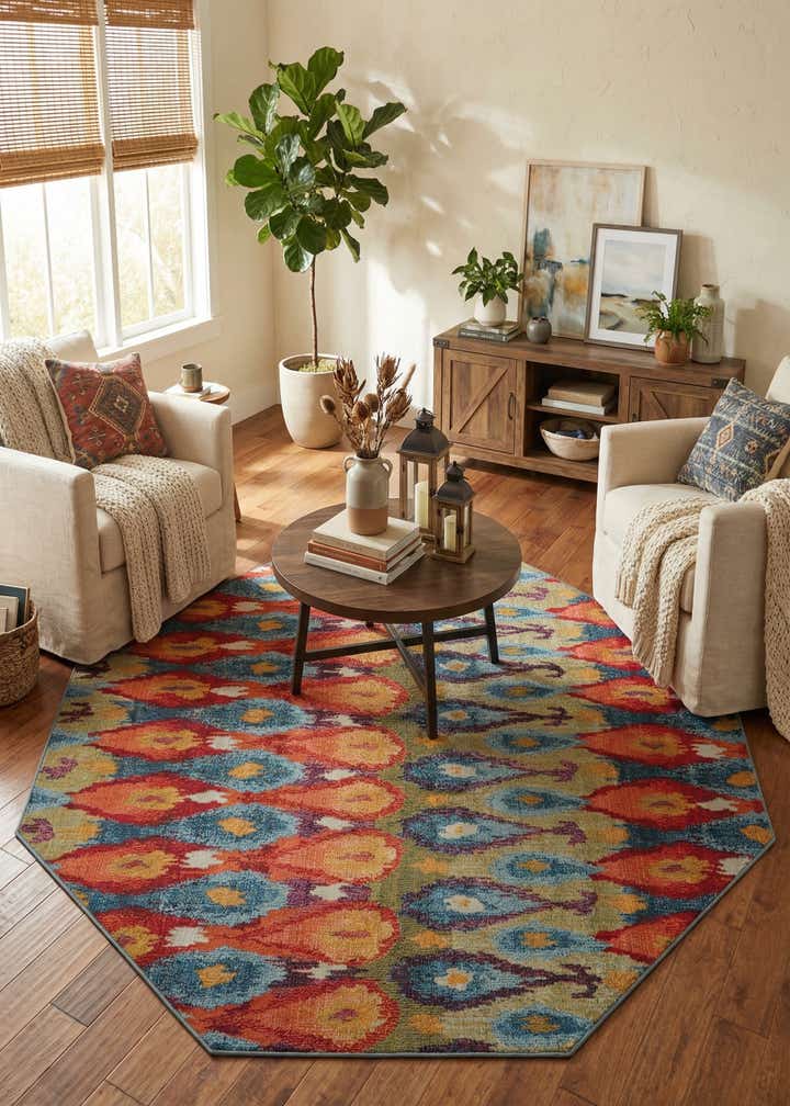 7' 10 x 7' 10 Easy-Clean Modern Indoor / Outdoor Octagon Rug