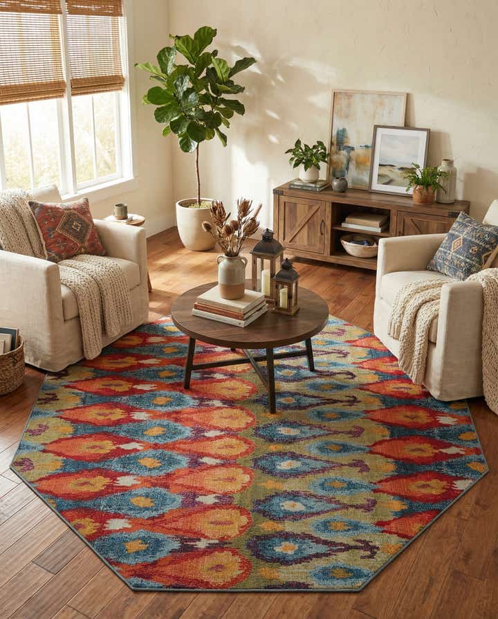 7' 10 x 7' 10 Easy-Clean Modern Indoor / Outdoor Octagon Rug