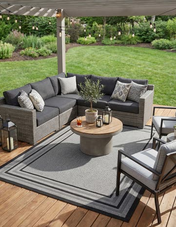 Gray Easy-Clean Border Indoor / Outdoor Rug