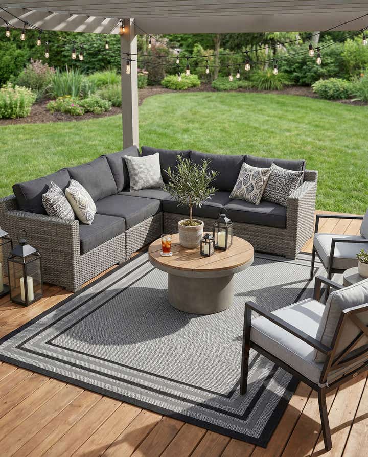 7' x 10' Easy-Clean Border Indoor / Outdoor Rug