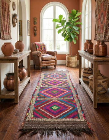 2' 2 x 7' 6 Hand Knotted Kilim Fars Persian Wool Runner Rug