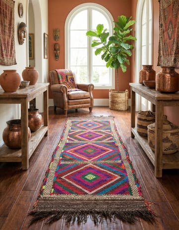 2' 2 x 7' 6 Hand Knotted Kilim Fars Persian Wool Runner Rug