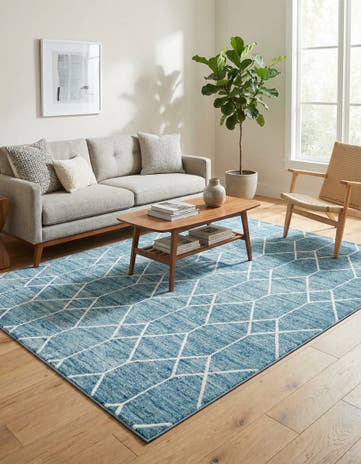 Blue Lattice Trellis Rug