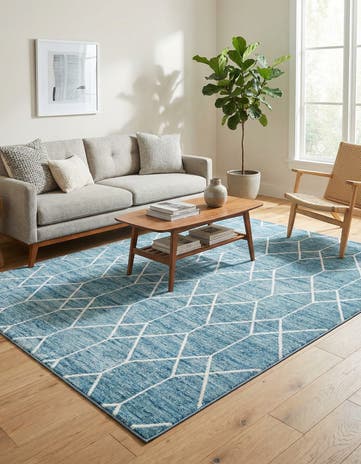 Blue Lattice Trellis Rug