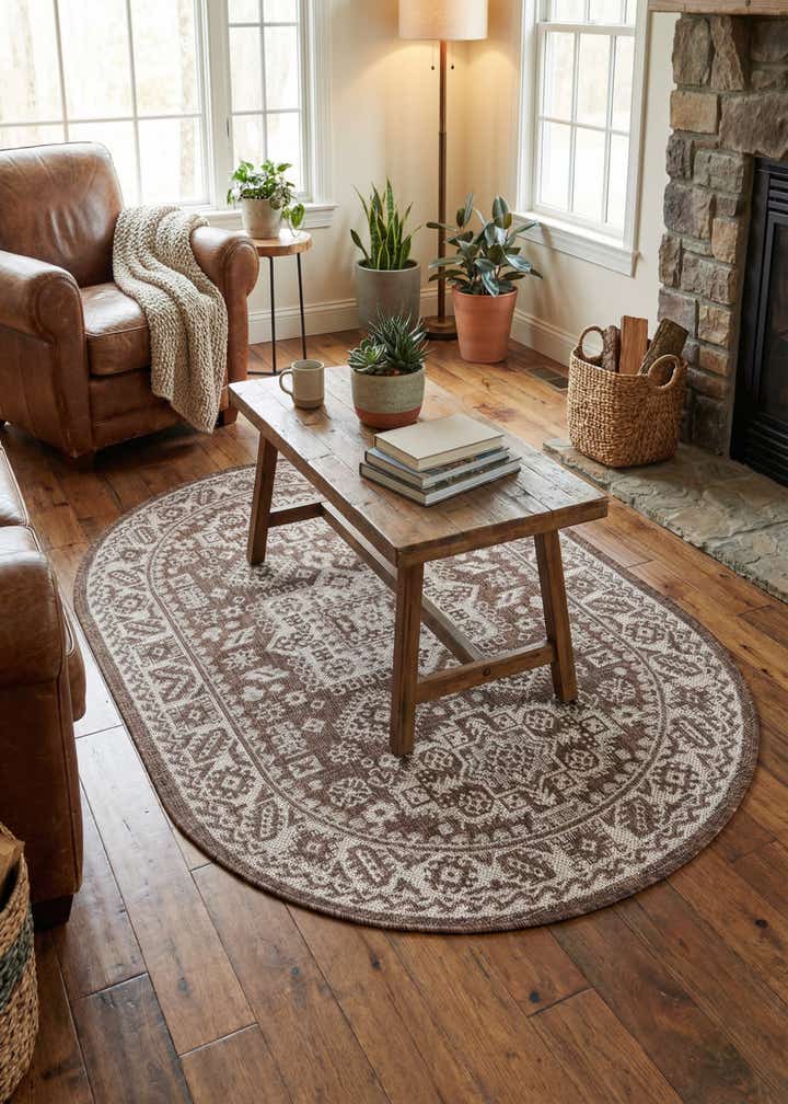 3' x 5' 3 Easy-Clean Aztec Indoor / Outdoor Oval Rug