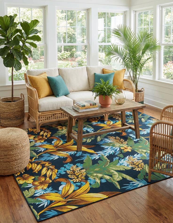 Detail image of 10' x 14' 2  Washable Botanical Indoor / Outdoor Rug