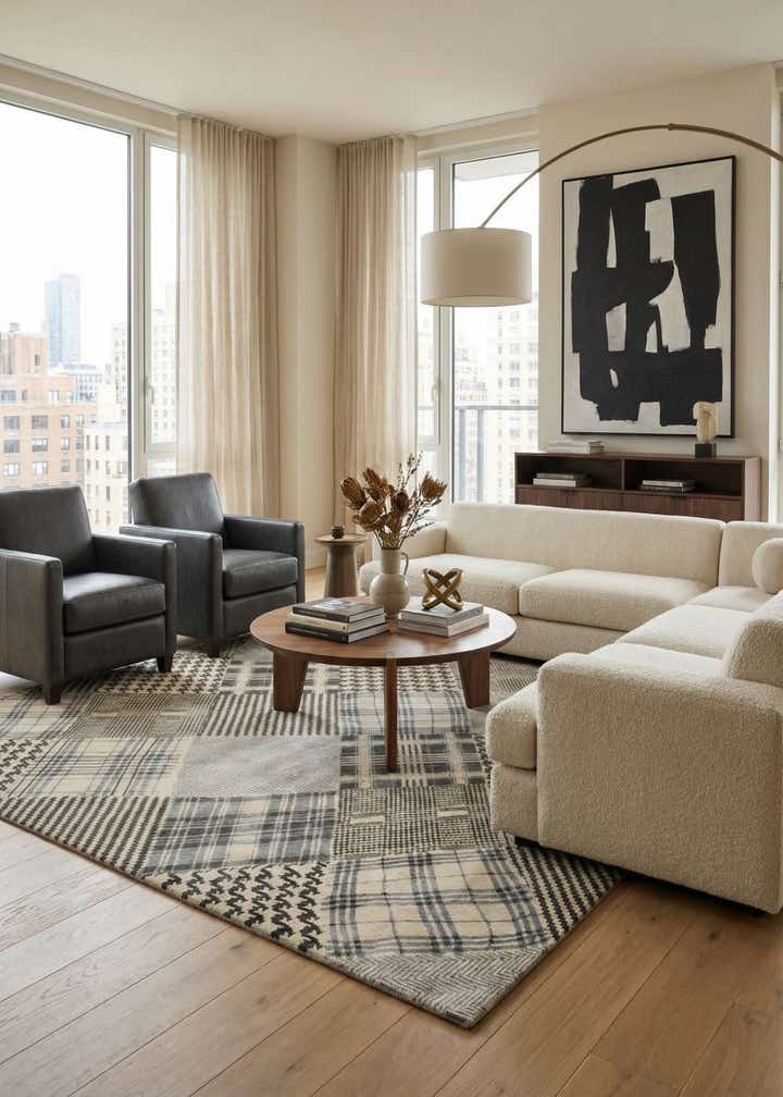 7' 9 x 9' 3 Modern Manshu Wool Rug