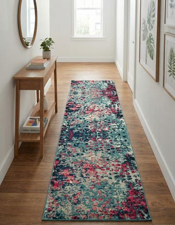 Blue Washable Sevilla Runner Rug