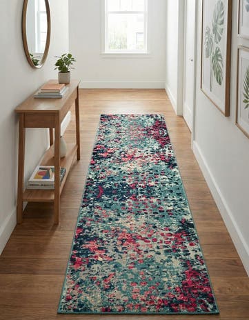 Blue Washable Sevilla Runner Rug