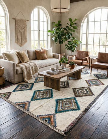 9' x 12' 4 Hand Knotted Moroccan Wool Rug