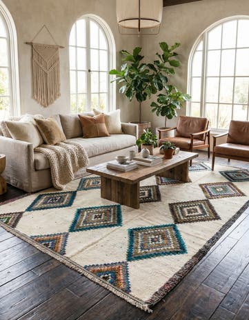 9' x 12' 4 Hand Knotted Moroccan Wool Rug
