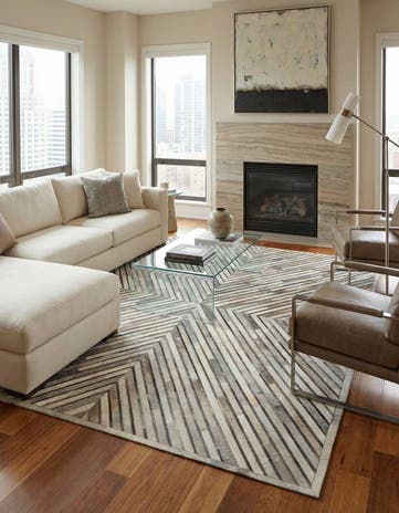 Gray Ivory Cowhide Leather Rug