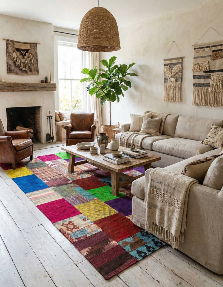 Detail image of  6' 8 x 9' 10  Hand Woven Kilim Patchwork Wool Rug