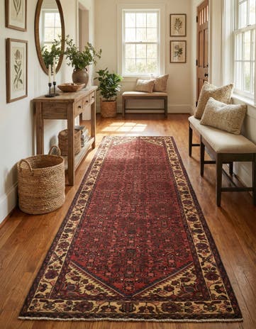 3' 7 x 10' 4 Hand Knotted Hossainabad Persian Wool Runner Rug