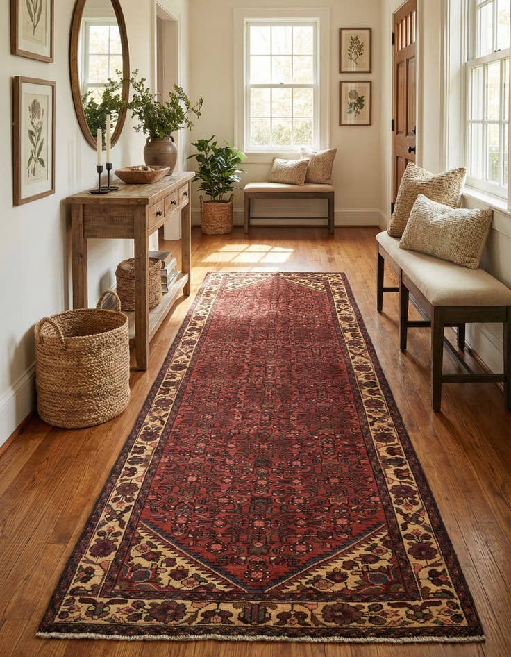 Detail image of 3' 7 x 10' 4  Hand Knotted Hossainabad Persian Wool Runner Rug