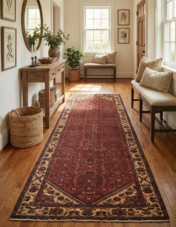 3' 7 x 10' 4 Hand Knotted Hossainabad Persian Wool Runner Rug