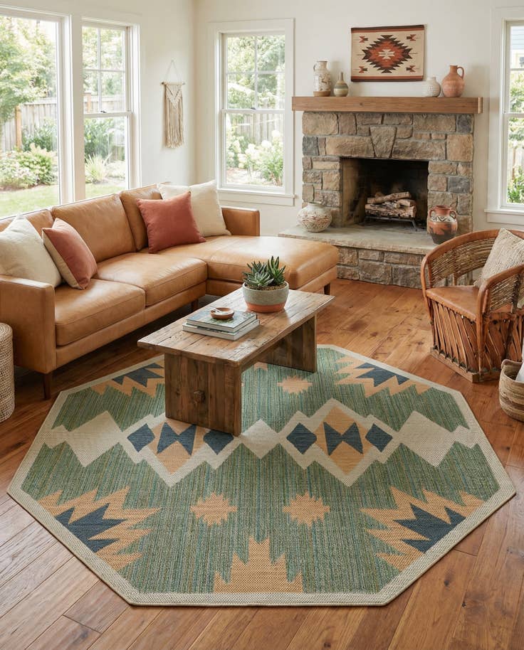 Detail image of 7' 10 x 7' 10 Easy-Clean Baja Indoor / Outdoor Octagon Rug