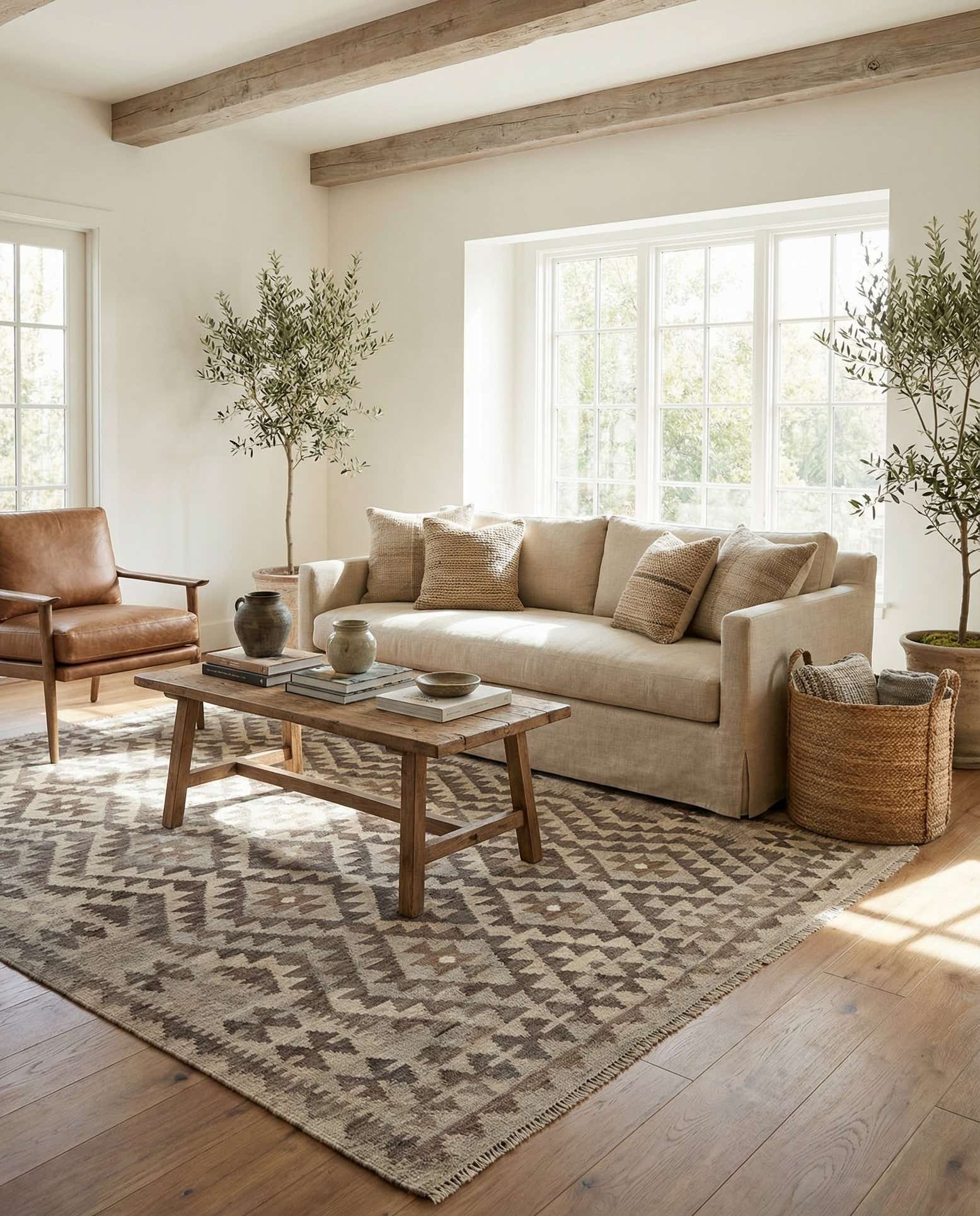 4' 8 x 6' 8 Hand Woven Kilim Maymana Wool Rug