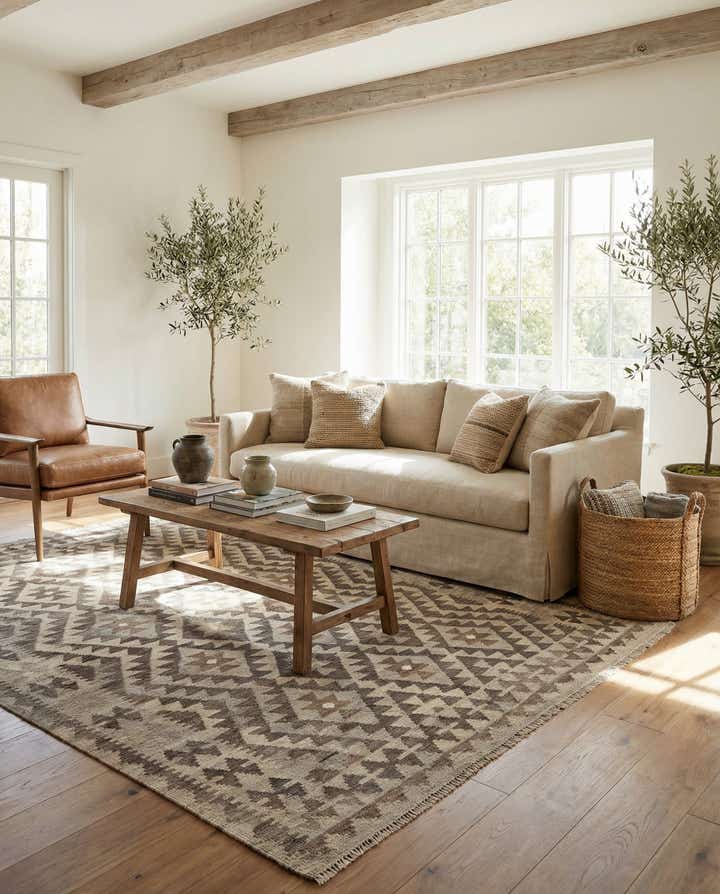 4' 8 x 6' 8 Hand Woven Kilim Maymana Wool Rug