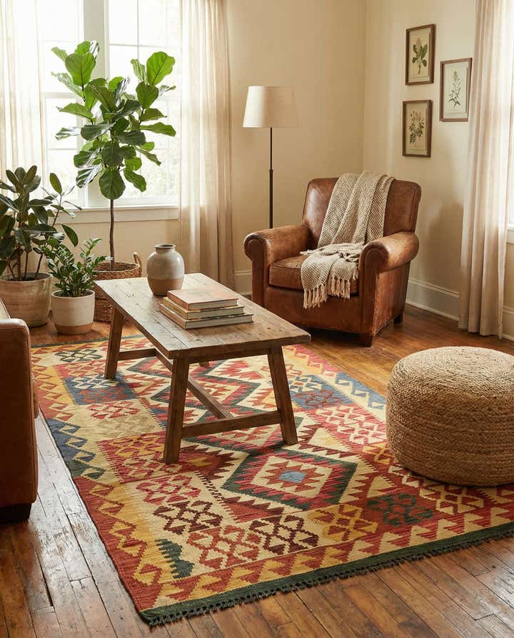 3' 4 x 6' 3 Hand Woven Kilim Maymana Wool Rug