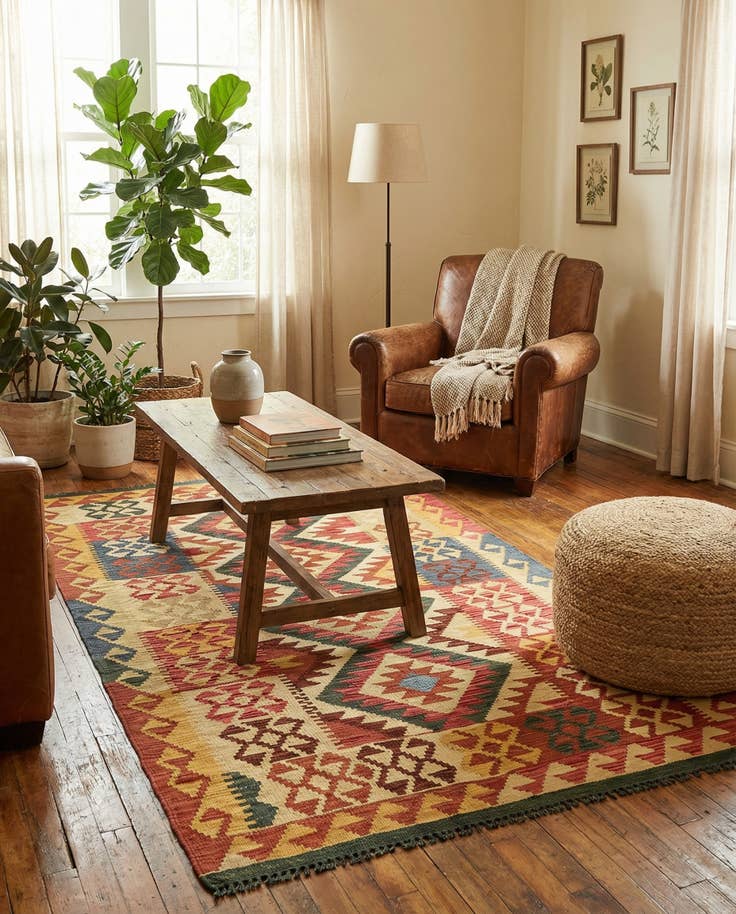 Detail image of 3' 4 x 6' 3 Hand Woven Kilim Maymana Wool Rug