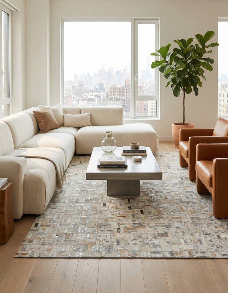 Detail image of  4' 11 x 8' 1 Cowhide Stocks Rug