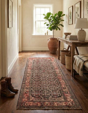 4' 2 x 10' 3 Hand Knotted Hossainabad Persian Wool Runner Rug