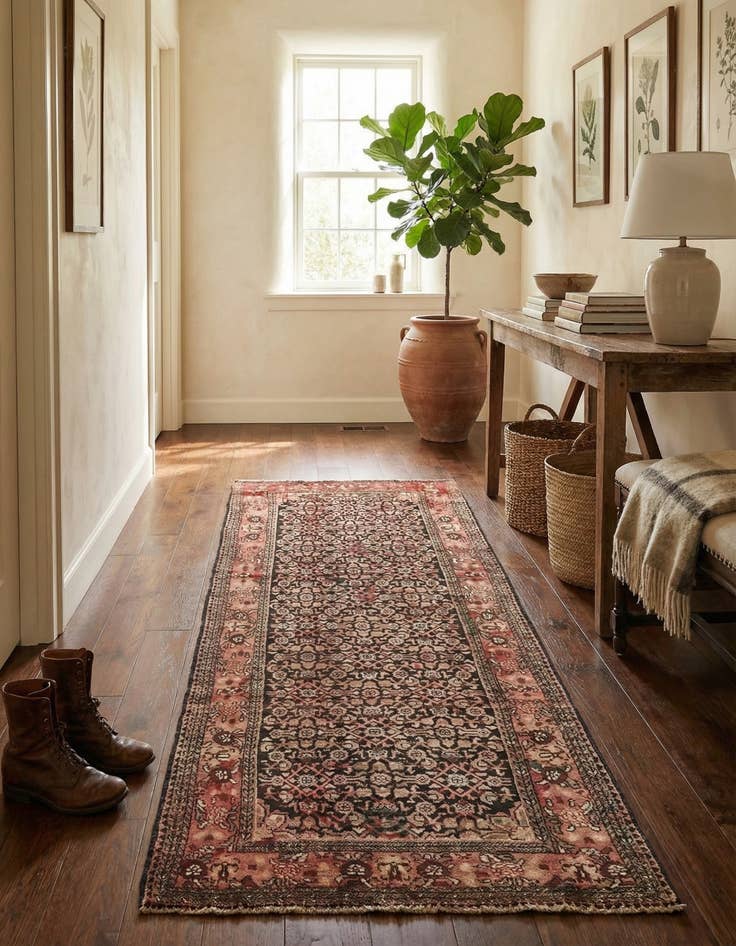 Detail image of 4' 2 x 10' 3  Hand Knotted Hossainabad Persian Wool Runner Rug