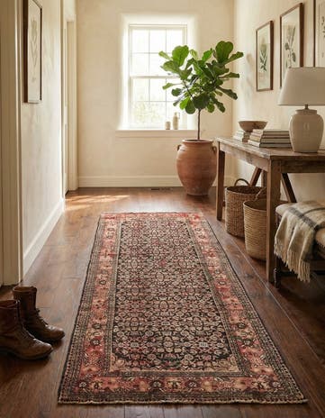 4' 2 x 10' 3 Hand Knotted Hossainabad Persian Wool Runner Rug