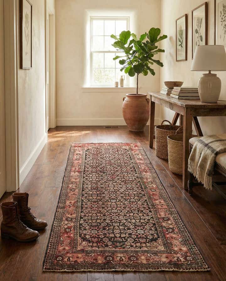 4' 2 x 10' 3 Hand Knotted Hossainabad Persian Wool Runner Rug