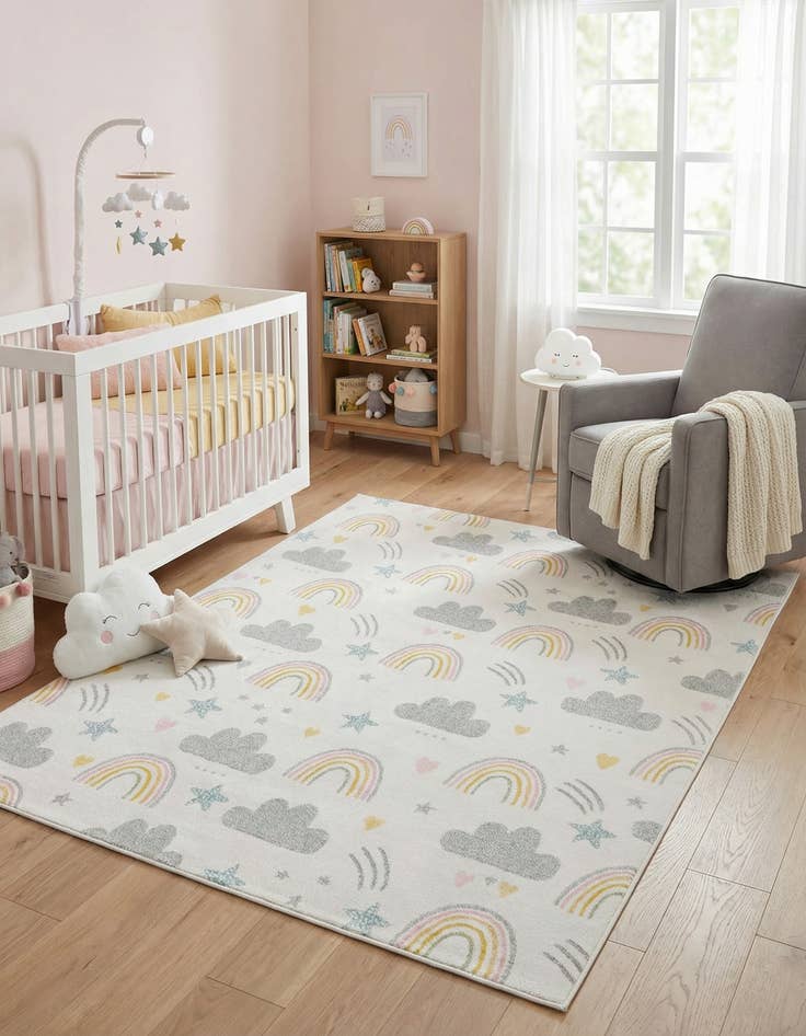 Detail image of 7' 10 x 10' Clouds and Rainbows Whimsy Kids Rug