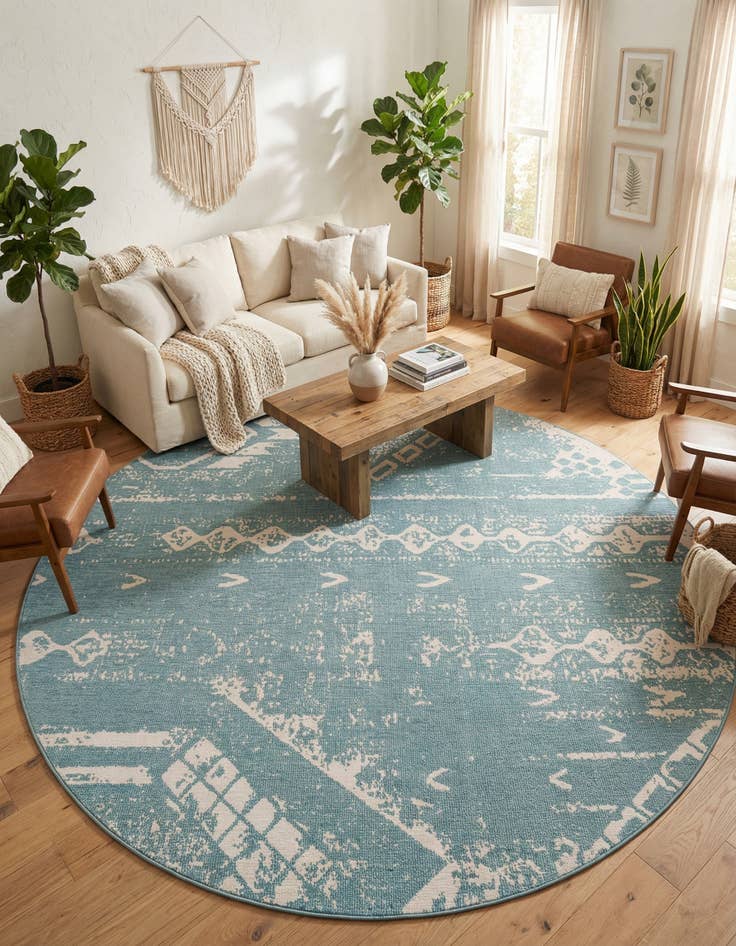 Detail image of  13' x 13'  Washable Bohemian Indoor / Outdoor Round Rug