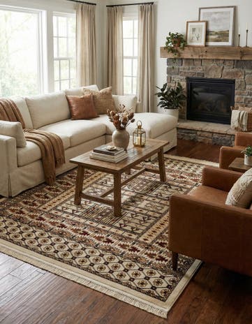 Beige Bokhara Square Rug