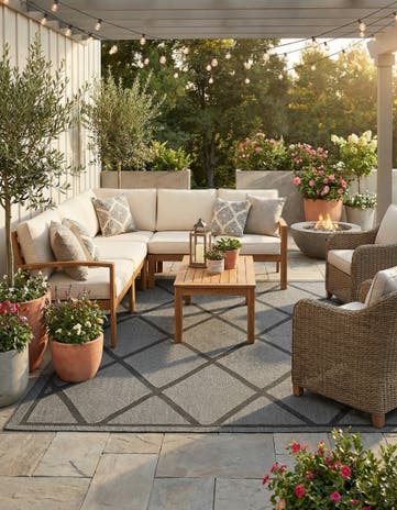 Gray Easy-Clean Lattice Indoor / Outdoor Rug