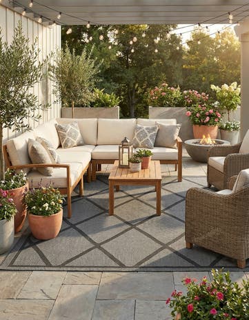 Gray Easy-Clean Lattice Indoor / Outdoor Rug