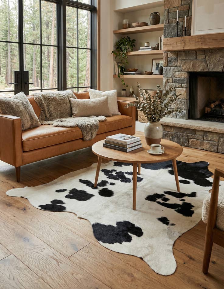 Detail image of 4' 11 x 5' 7 Cowhide Leather Square Rug