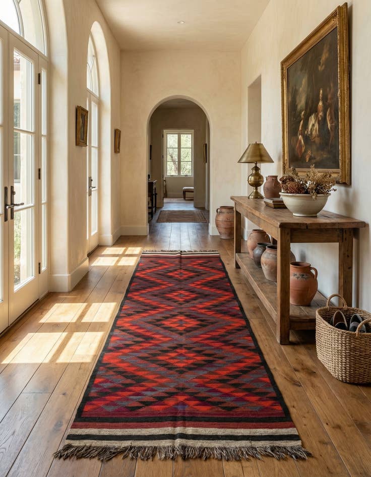 Detail image of 4' 7 x 11' 10  Hand Woven Kilim Fars Wool Runner Rug