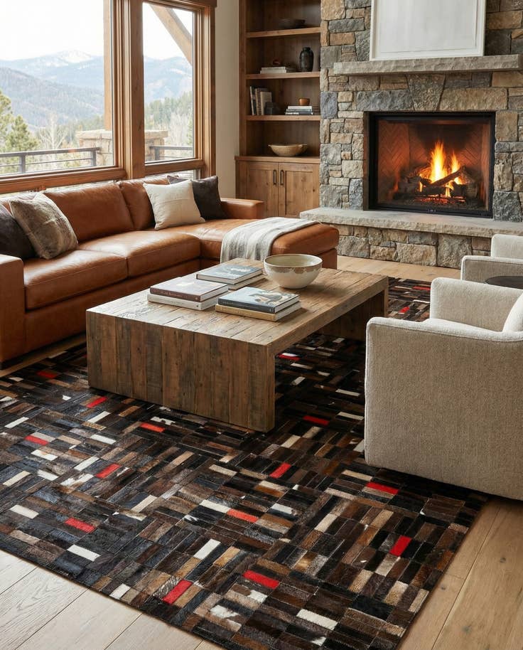 Detail image of 5' 1 x 8' Cowhide - Patchwork Rug