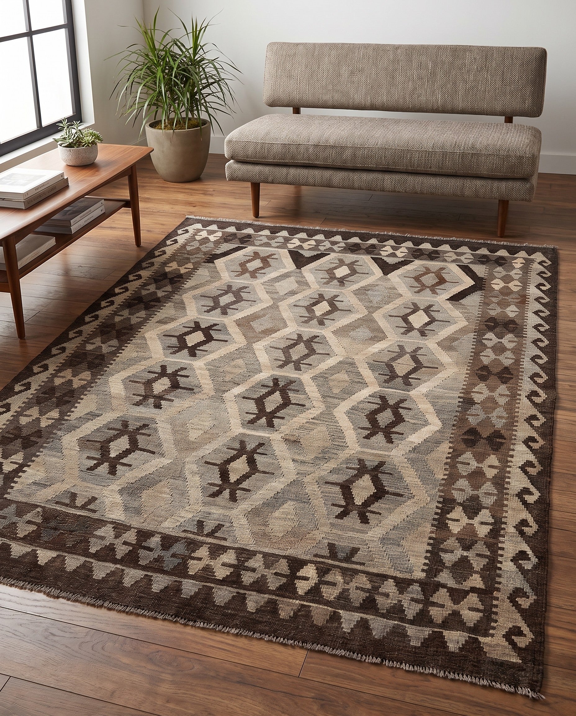 5' x 6' 6 Hand Woven Kilim Maymana Wool Rug