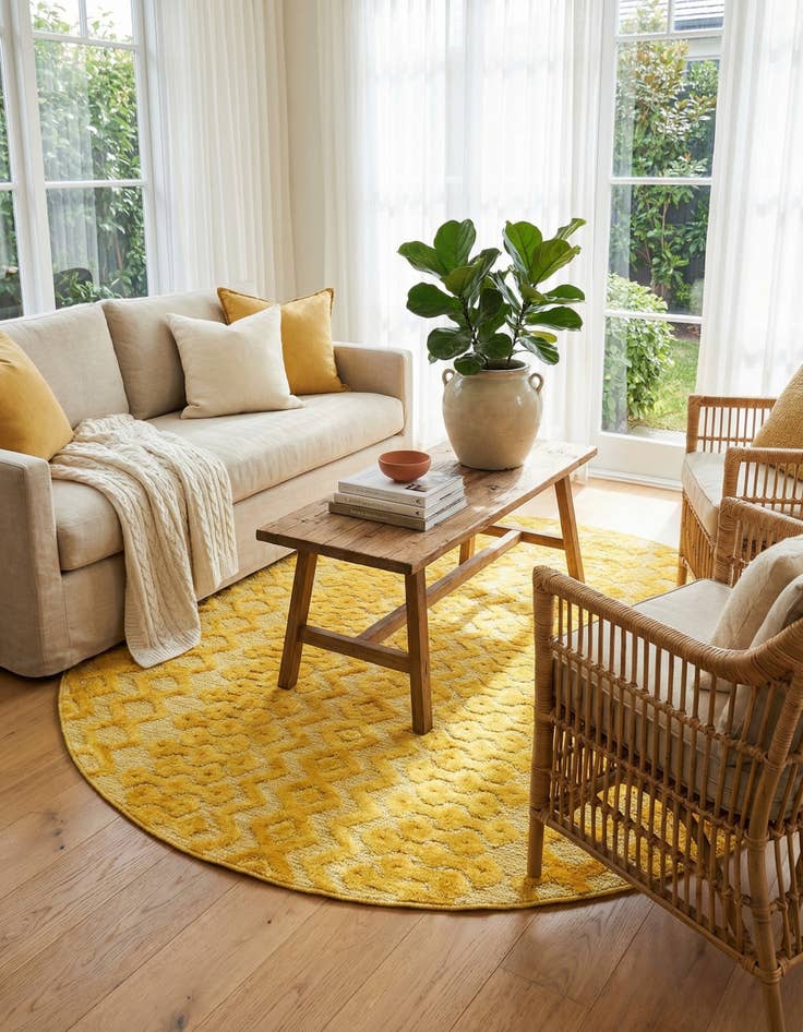 Detail image of  7' x 7'  Washable Trellis Textured Indoor / Outdoor Round Rug