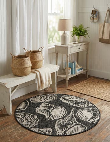 3' x 3' Easy-Clean Coastal Indoor / Outdoor Round Rug