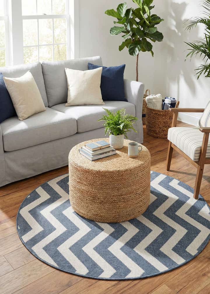 4' x 4' Easy-Clean Coastal Indoor / Outdoor Round Rug