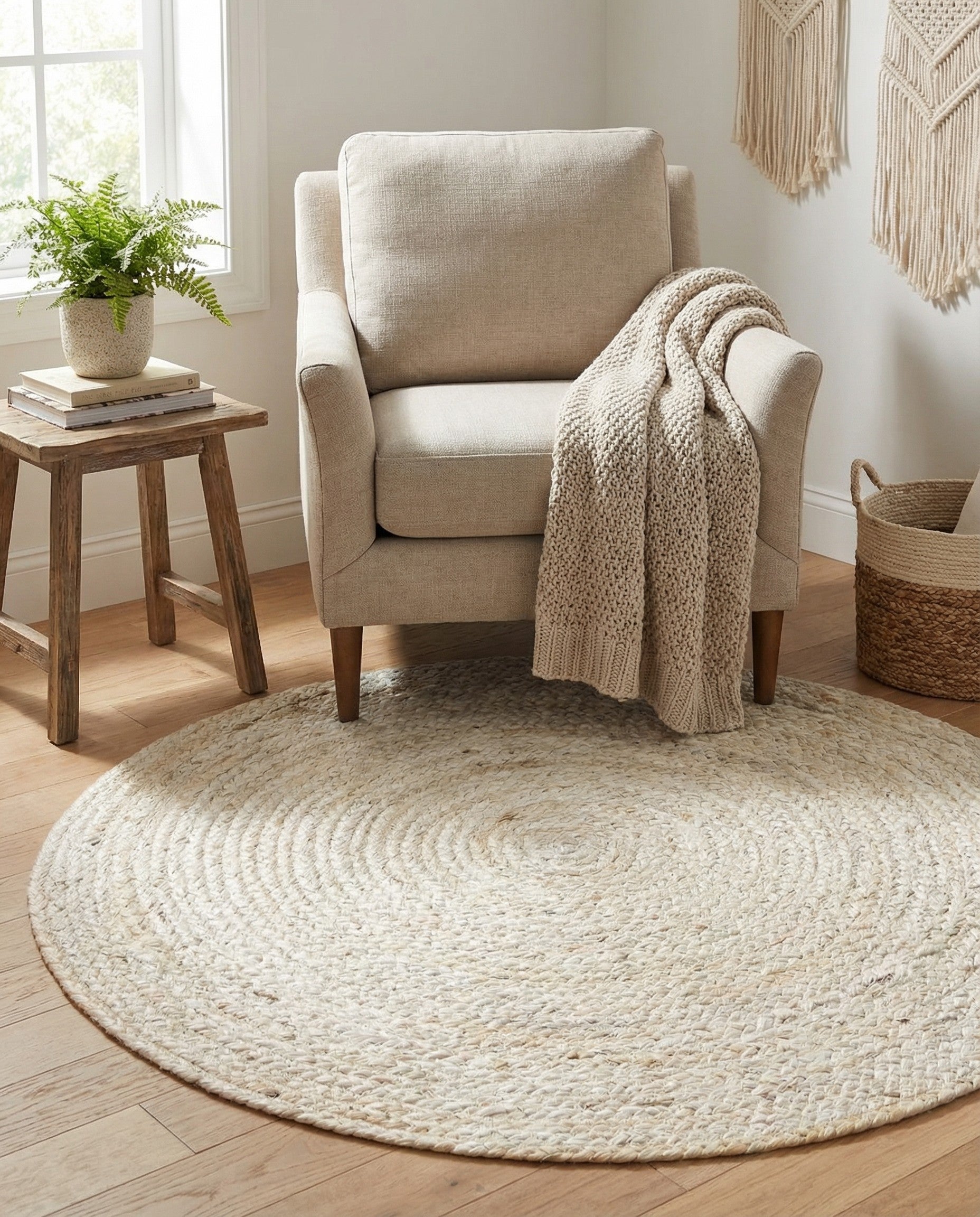 3' 3 x 3' 3  Hand Braided Jute Round Rug