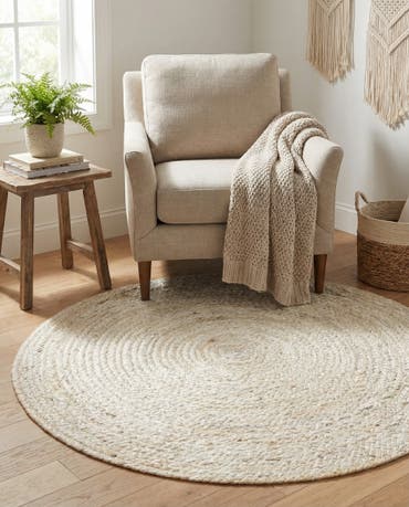  3' 3 x 3' 3  Hand Braided Jute Round Rug