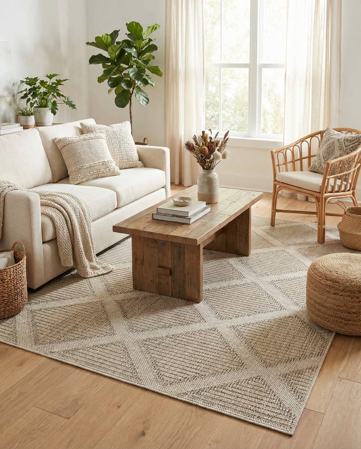 Detail image of 6' 1 x 9' Easy-Clean Trellis Indoor / Outdoor Rug
